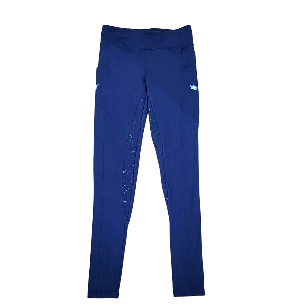Crown Equestrian Riding Tights Breeches Navy Blue Polka Dot Grip, Size Small - Picture 4 of 12